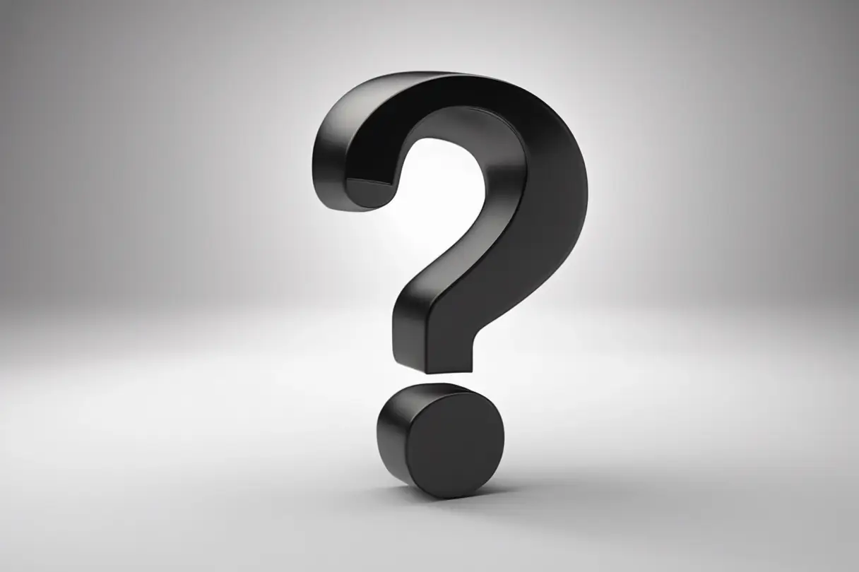 A black 3D question mark with a grey and white background.