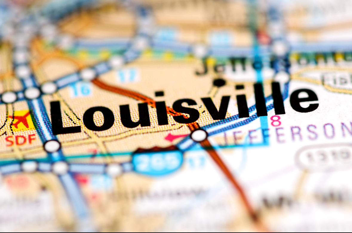 Colored map of Louisville, KY for the 2024 International Hearing Society (IHS) convention.