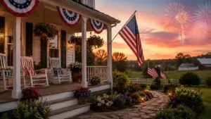 Americana Fourth of July porch scene shared by Pure Sound Hearing Aids