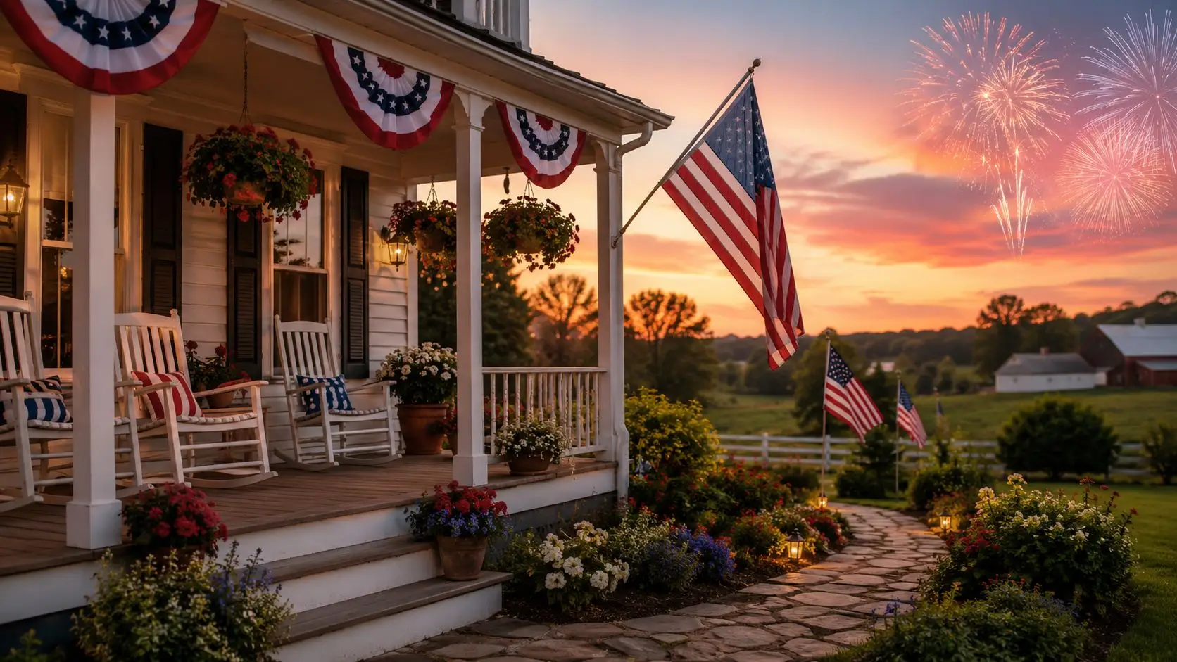 Americana Fourth of July porch scene shared by Pure Sound Hearing Aids